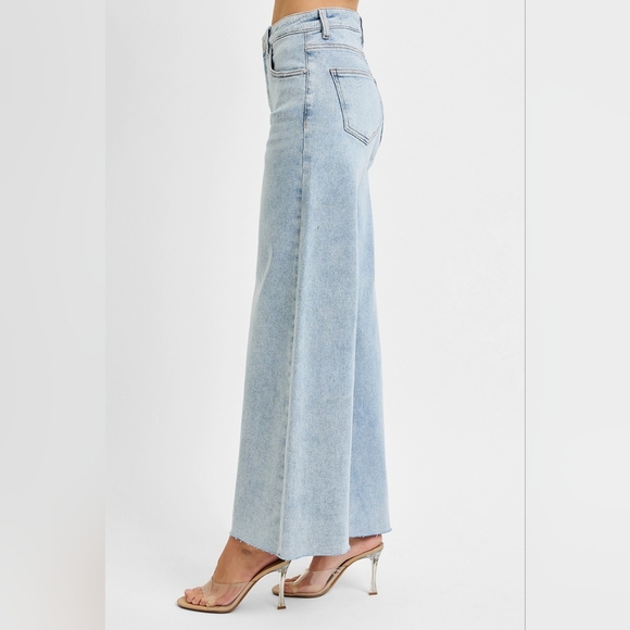 RISEN Palazzo High-Rise Ultra Baggy Wide Leg Cropped Ankle Jeans Denim Pants - Picture 3 of 16